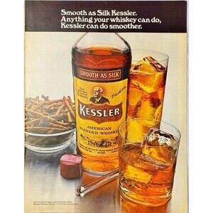 Kessler American Blended Whiskey "Smooth as Silk Kessler" Vintage Print Ad 1970